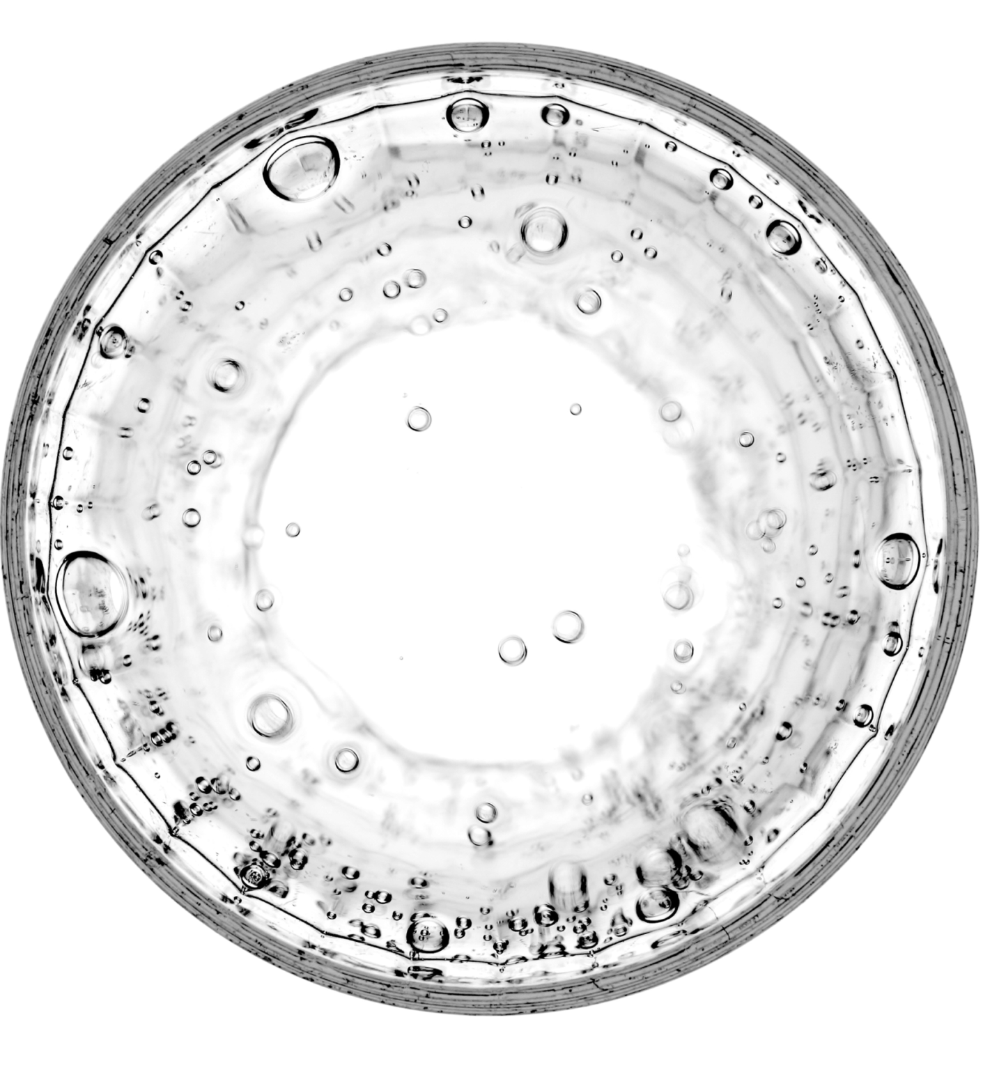 Top view of a glass of water with bubbles